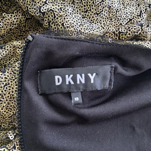 DKNY Gold Sequin Cocktail Party Dress Size 10 Sheath 3/4 Sleeve - Picture 7 of 9